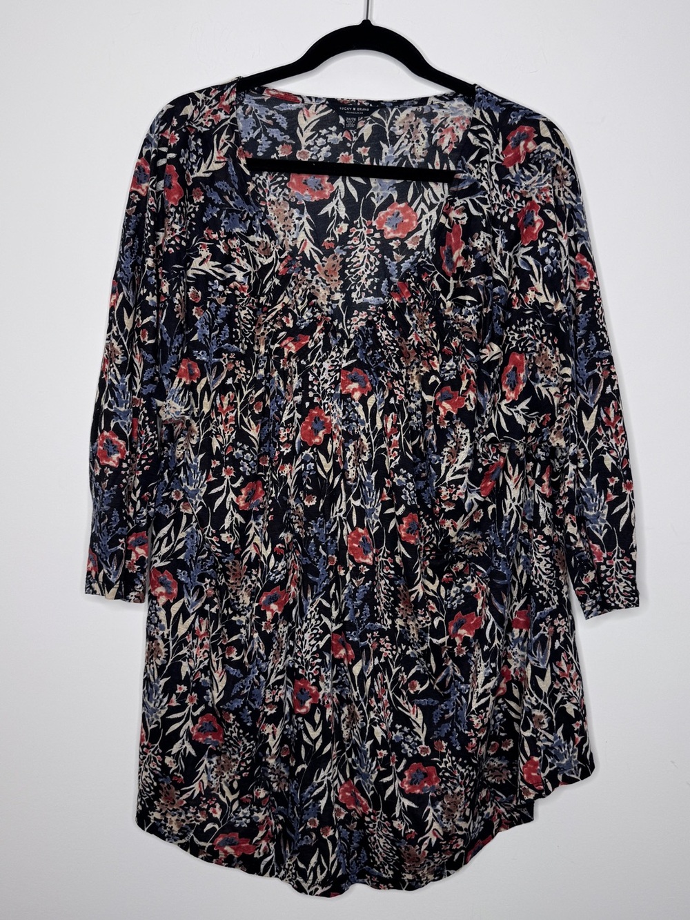 Lucky Brand Navy Floral Peasant Tunic Top